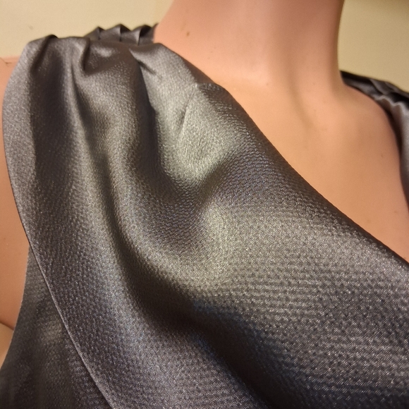 Banana Republic Size 10P Petite Gray Satin Cowl Neck Sleeveless Blouse Top - Picture 7 of 10
